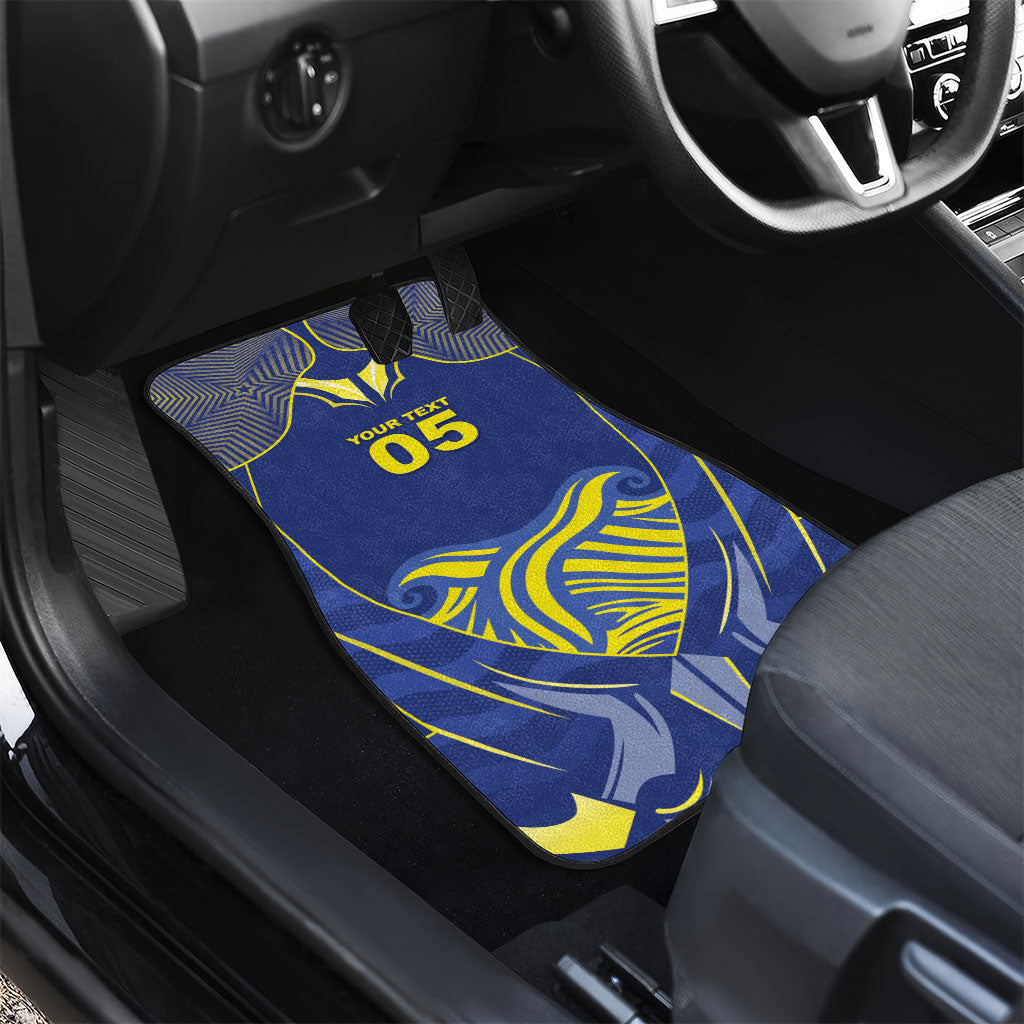 Custom Curacao Football Car Mats Blue Wave Geometric Caribbean Sports Motif