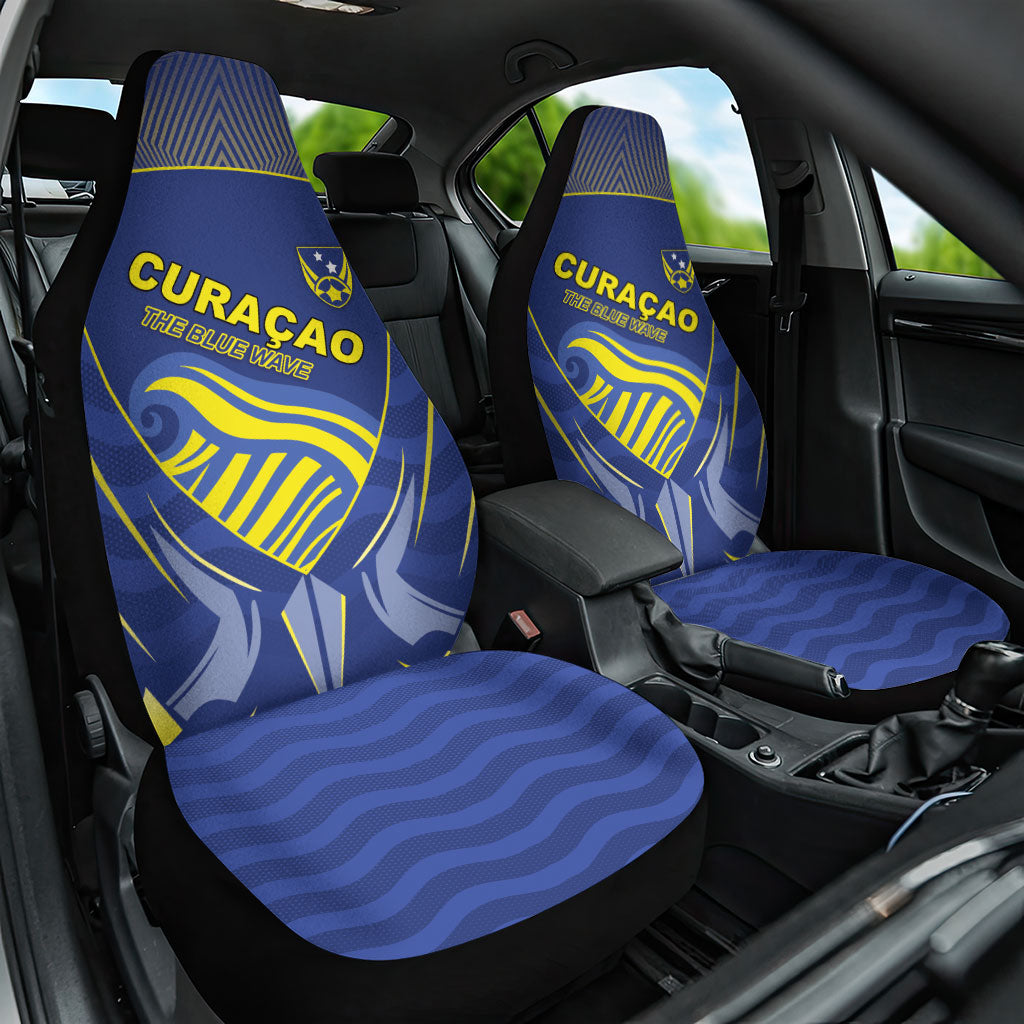 Curacao Football Car Seat Cover Blue Wave Geometric Caribbean Sports Motif
