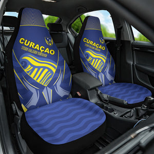 Curacao Football Car Seat Cover Blue Wave Geometric Caribbean Sports Motif