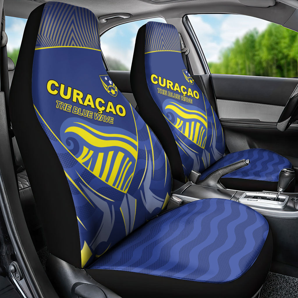 Curacao Football Car Seat Cover Blue Wave Geometric Caribbean Sports Motif