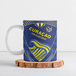 Custom Curacao Football Ceramic Mug Blue Wave Geometric Caribbean Sports Motif