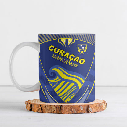 Custom Curacao Football Ceramic Mug Blue Wave Geometric Caribbean Sports Motif