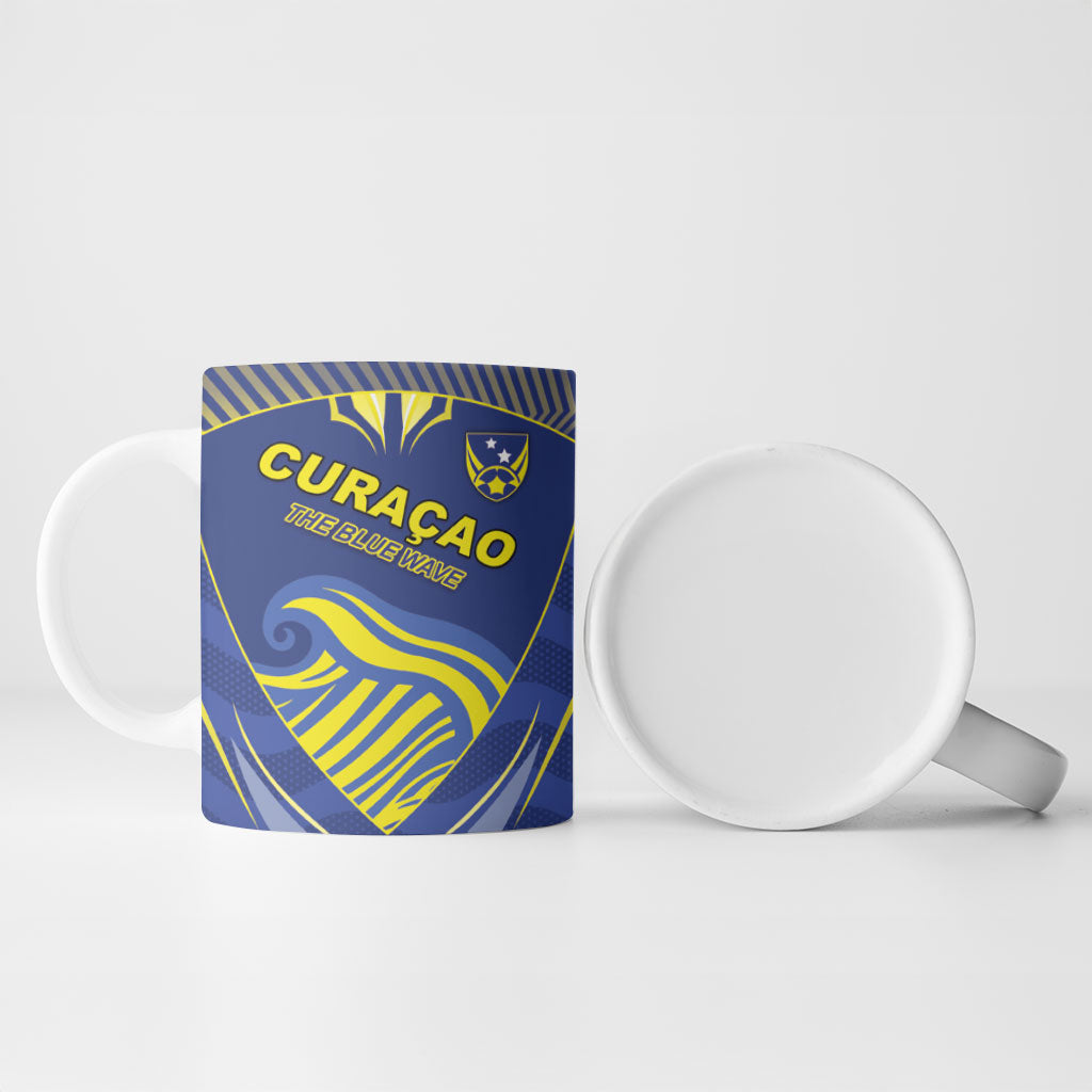 Custom Curacao Football Ceramic Mug Blue Wave Geometric Caribbean Sports Motif