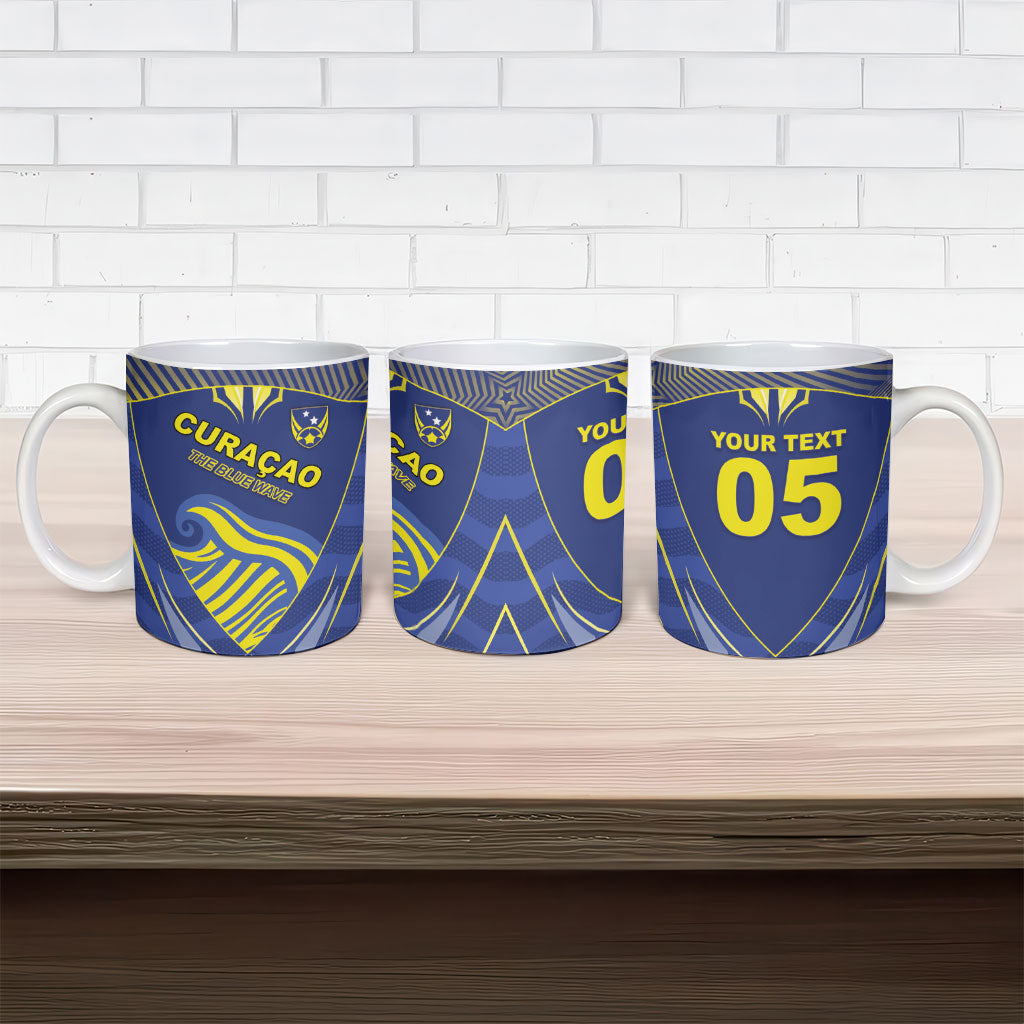 Custom Curacao Football Ceramic Mug Blue Wave Geometric Caribbean Sports Motif