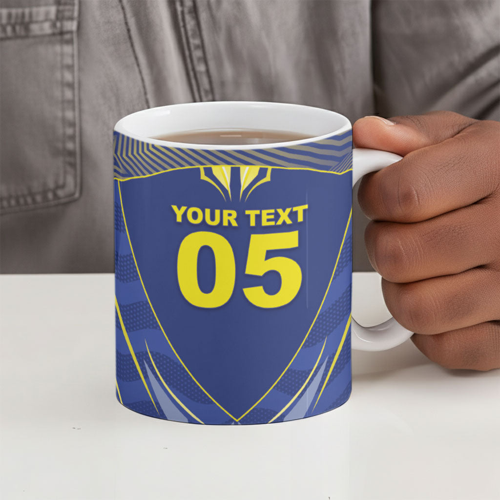 Custom Curacao Football Ceramic Mug Blue Wave Geometric Caribbean Sports Motif