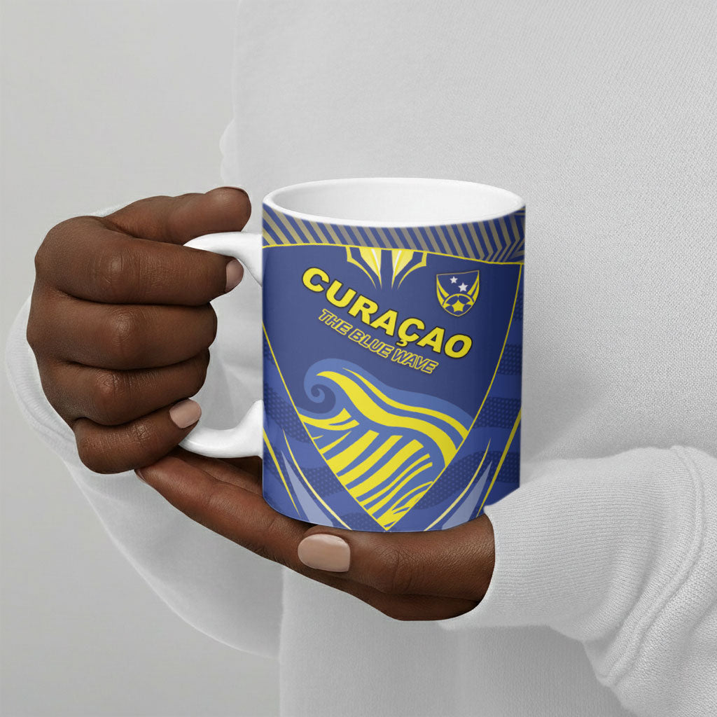 Custom Curacao Football Ceramic Mug Blue Wave Geometric Caribbean Sports Motif