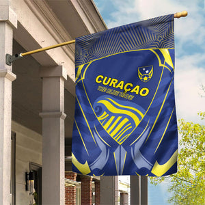 Curacao Football Garden Flag Blue Wave Geometric Caribbean Sports Motif