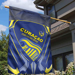 Curacao Football Garden Flag Blue Wave Geometric Caribbean Sports Motif
