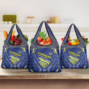 Curacao Football Grocery Bag Blue Wave Geometric Caribbean Sports Motif