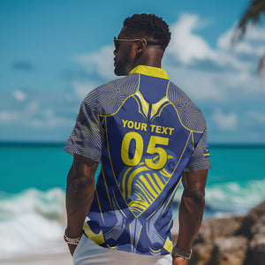 Custom Curacao Football Hawaiian Shirt Blue Wave Geometric Caribbean Sports Motif