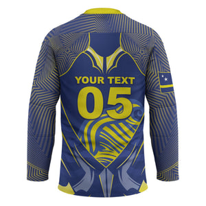 Custom Curacao Football Hockey Jersey Blue Wave Geometric Caribbean Sports Motif
