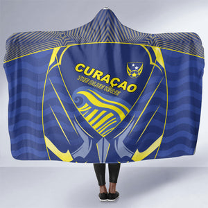 Curacao Football Hooded Blanket Blue Wave Geometric Caribbean Sports Motif