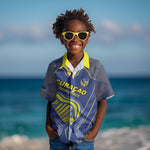 Custom Curacao Football Kid Hawaiian Shirt Blue Wave Geometric Caribbean Sports Motif