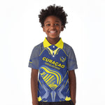 Custom Curacao Football Kid Polo Shirt Blue Wave Geometric Caribbean Sports Motif