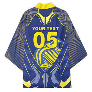 Custom Curacao Football Kimono Blue Wave Geometric Caribbean Sports Motif