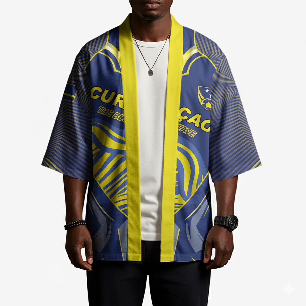 Custom Curacao Football Kimono Blue Wave Geometric Caribbean Sports Motif
