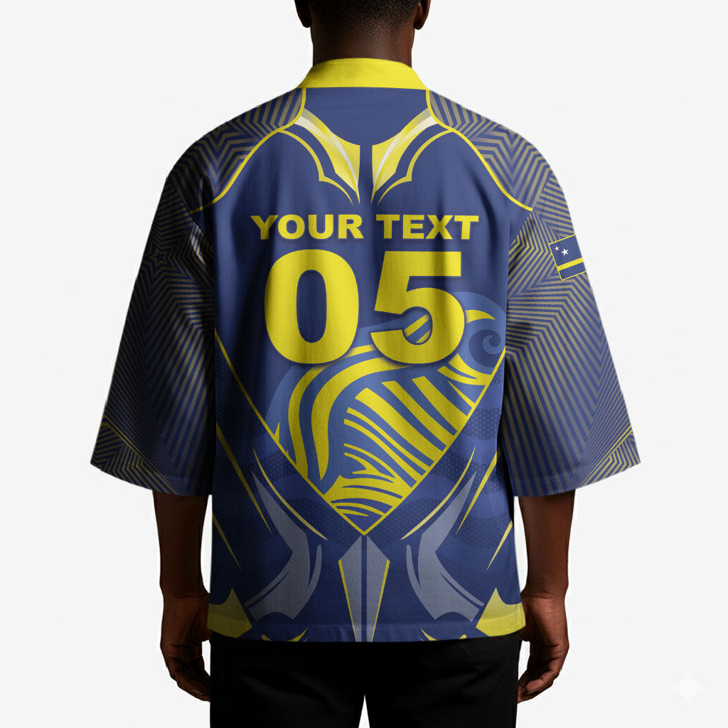 Custom Curacao Football Kimono Blue Wave Geometric Caribbean Sports Motif