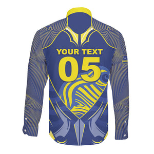 Custom Curacao Football Long Sleeve Button Shirt Blue Wave Geometric Caribbean Sports Motif
