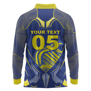 Custom Curacao Football Long Sleeve Polo Shirt Blue Wave Geometric Caribbean Sports Motif