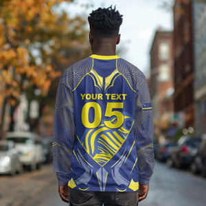 Custom Curacao Football Long Sleeve Shirt Blue Wave Geometric Caribbean Sports Motif