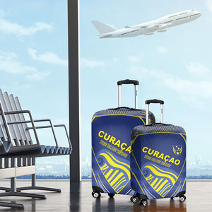 Curacao Football Luggage Cover Blue Wave Geometric Caribbean Sports Motif