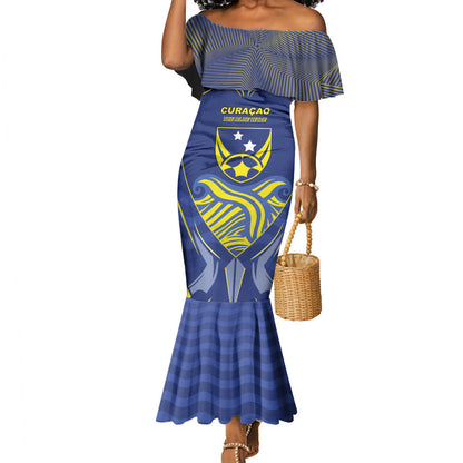 Custom Curacao Football Mermaid Dress Blue Wave Geometric Caribbean Sports Motif