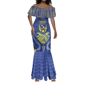 Custom Curacao Football Mermaid Dress Blue Wave Geometric Caribbean Sports Motif