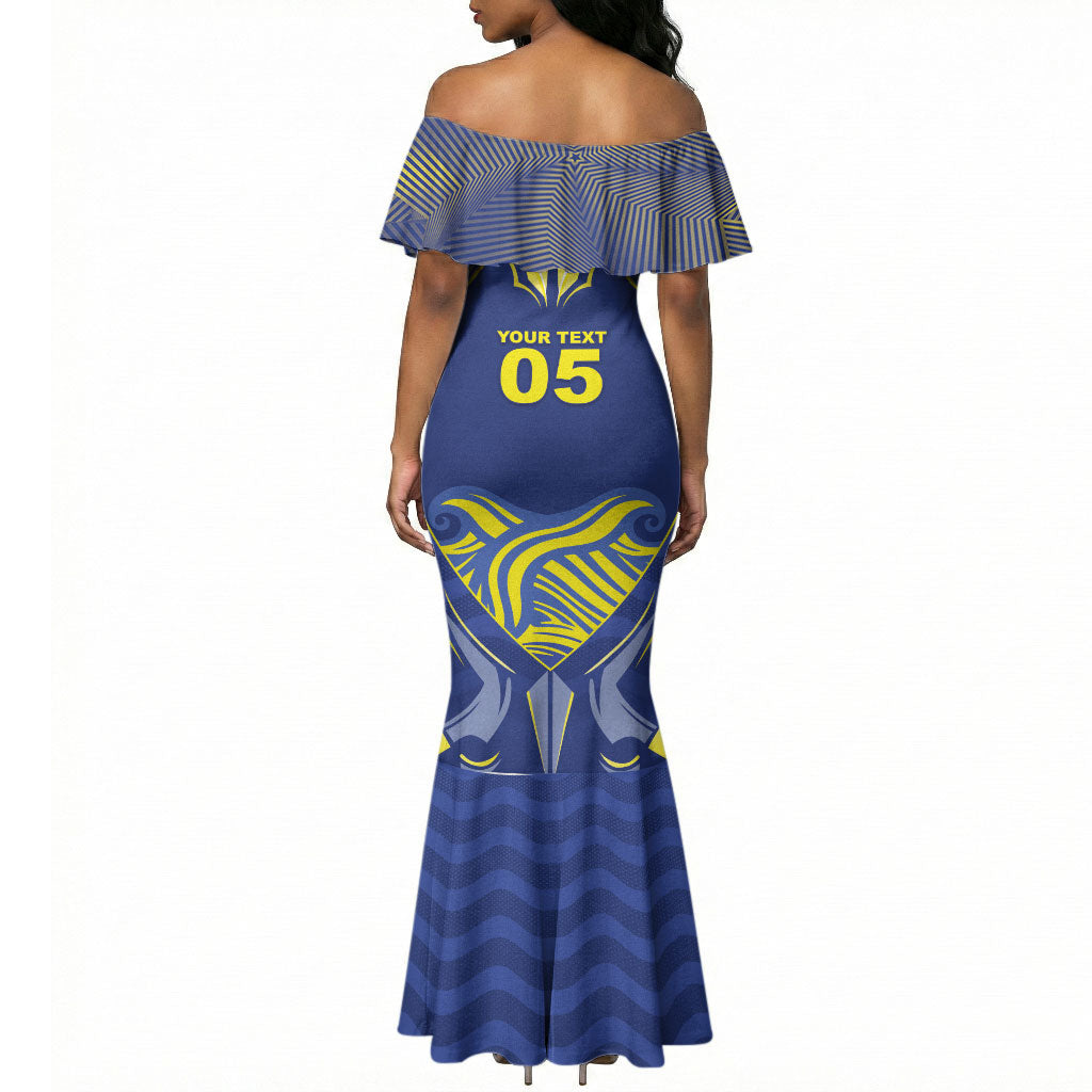 Custom Curacao Football Mermaid Dress Blue Wave Geometric Caribbean Sports Motif