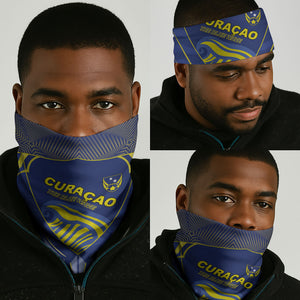 Curacao Football Neck Gaiter Blue Wave Geometric Caribbean Sports Motif
