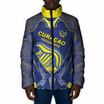 Custom Curacao Football Padded Jacket Blue Wave Geometric Caribbean Sports Motif