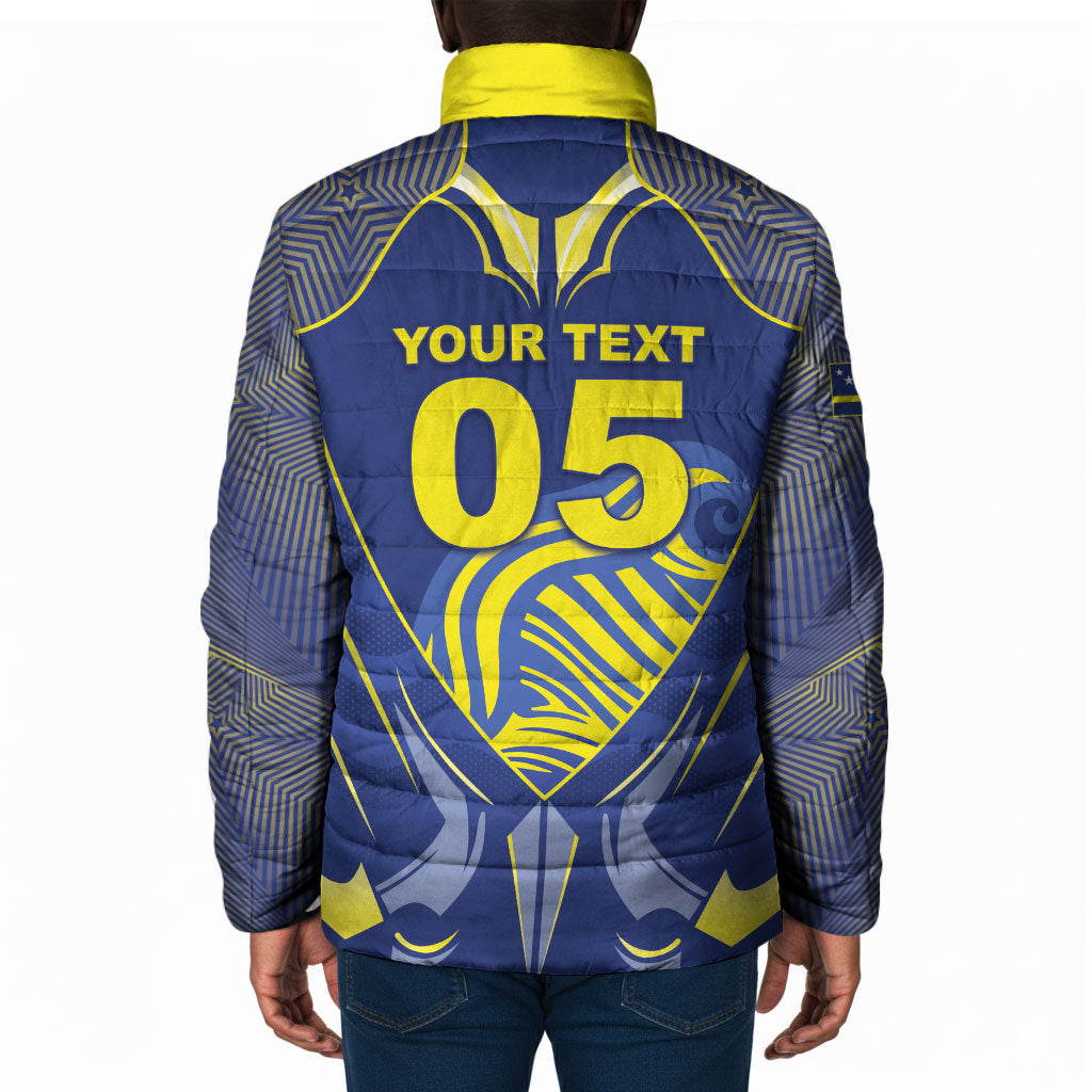 Custom Curacao Football Padded Jacket Blue Wave Geometric Caribbean Sports Motif