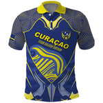 Custom Curacao Football Polo Shirt Blue Wave Geometric Caribbean Sports Motif