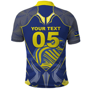 Custom Curacao Football Polo Shirt Blue Wave Geometric Caribbean Sports Motif