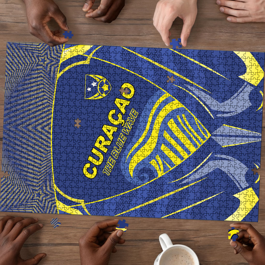 Curacao Football Puzzle Blue Wave Geometric Caribbean Sports Motif
