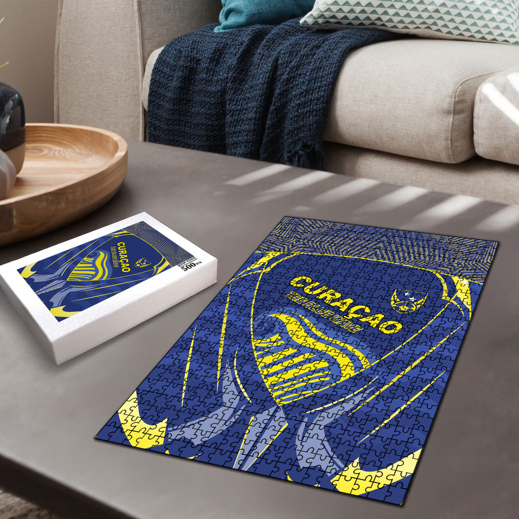 Curacao Football Puzzle Blue Wave Geometric Caribbean Sports Motif