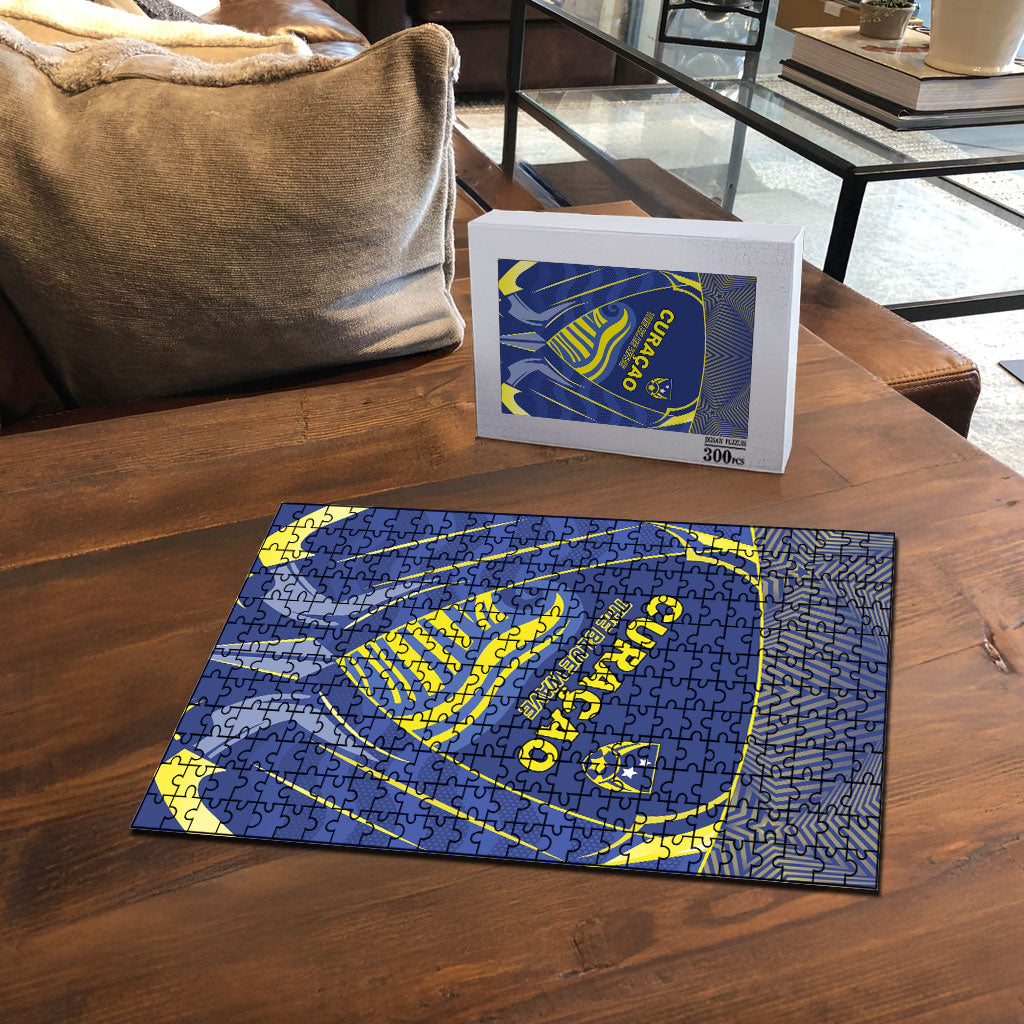 Curacao Football Puzzle Blue Wave Geometric Caribbean Sports Motif