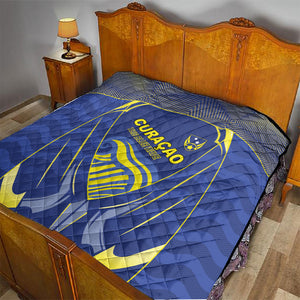 Curacao Football Quilt Blue Wave Geometric Caribbean Sports Motif