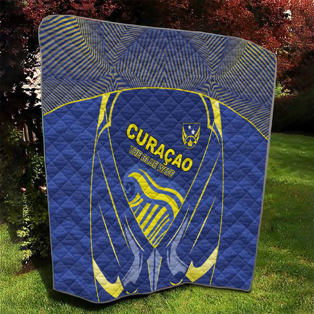 Curacao Football Quilt Blue Wave Geometric Caribbean Sports Motif