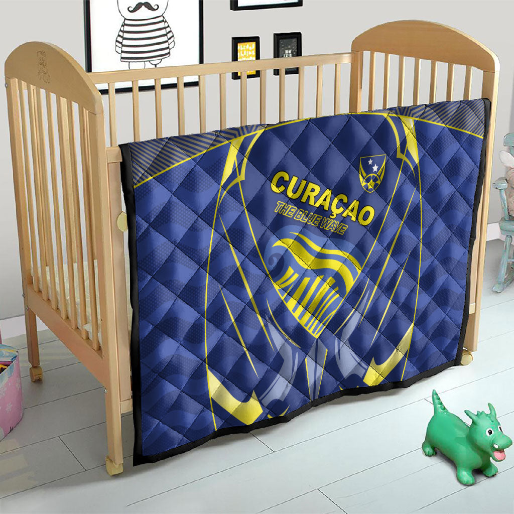 Curacao Football Quilt Blue Wave Geometric Caribbean Sports Motif