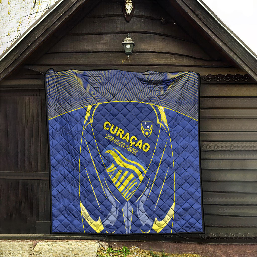 Curacao Football Quilt Blue Wave Geometric Caribbean Sports Motif