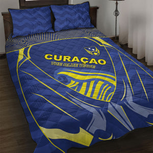 Curacao Football Quilt Bed Set Blue Wave Geometric Caribbean Sports Motif