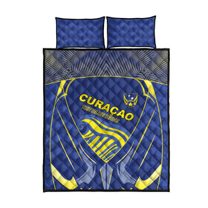 Curacao Football Quilt Bed Set Blue Wave Geometric Caribbean Sports Motif