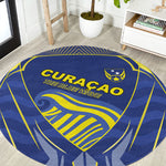 Curacao Football Round Carpet Blue Wave Geometric Caribbean Sports Motif