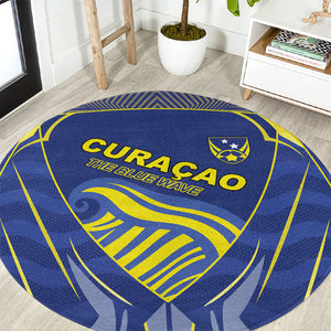 Curacao Football Round Carpet Blue Wave Geometric Caribbean Sports Motif