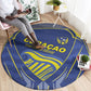 Curacao Football Round Carpet Blue Wave Geometric Caribbean Sports Motif