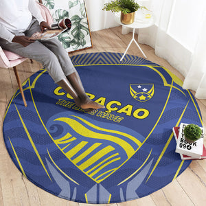 Curacao Football Round Carpet Blue Wave Geometric Caribbean Sports Motif