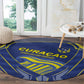 Curacao Football Round Carpet Blue Wave Geometric Caribbean Sports Motif