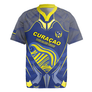 Custom Curacao Football Rugby Jersey Blue Wave Geometric Caribbean Sports Motif