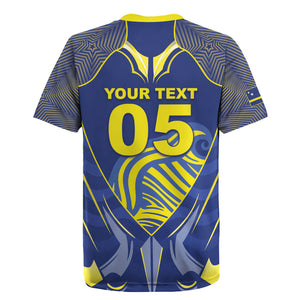 Custom Curacao Football Rugby Jersey Blue Wave Geometric Caribbean Sports Motif
