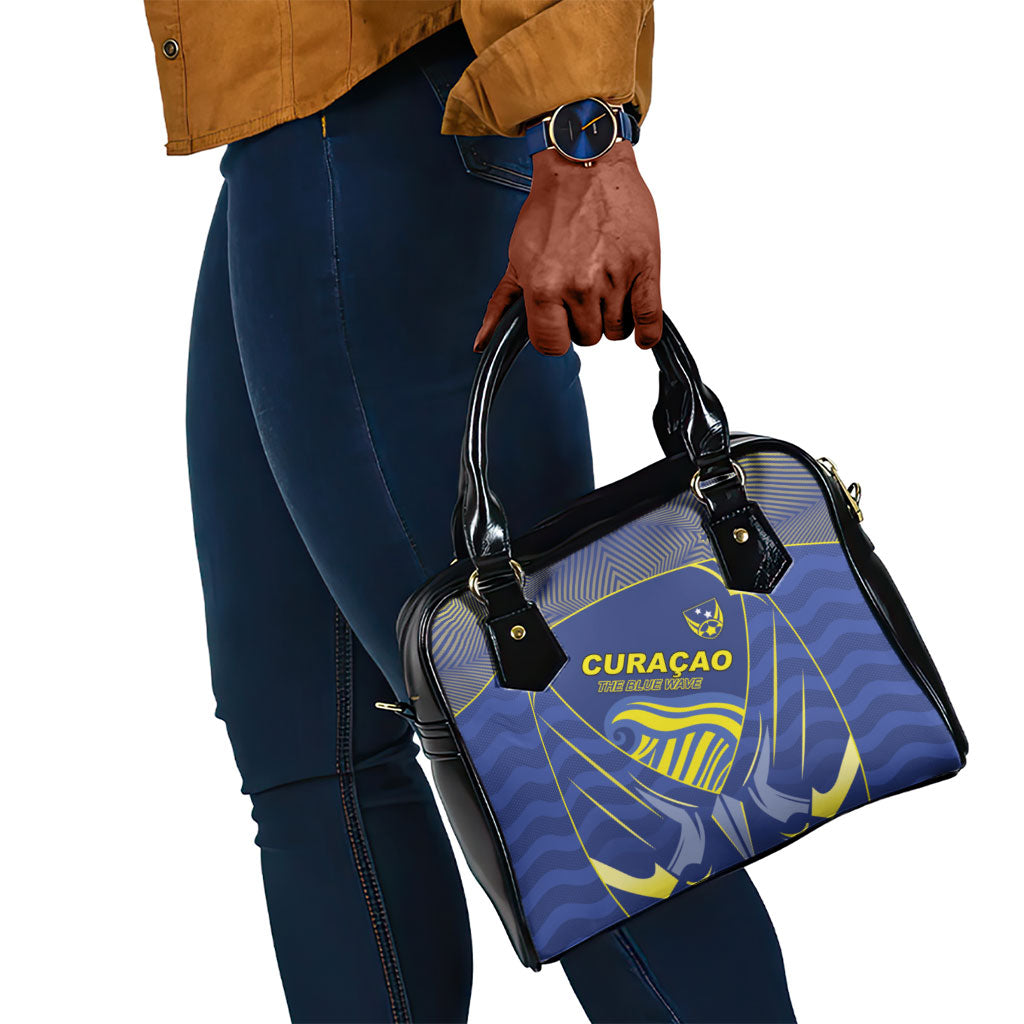 Curacao Football Shoulder Handbag Blue Wave Geometric Caribbean Sports Motif